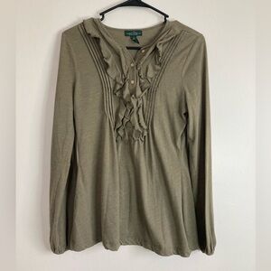 Ralph Lauren Olive Green Ruffle Blouse